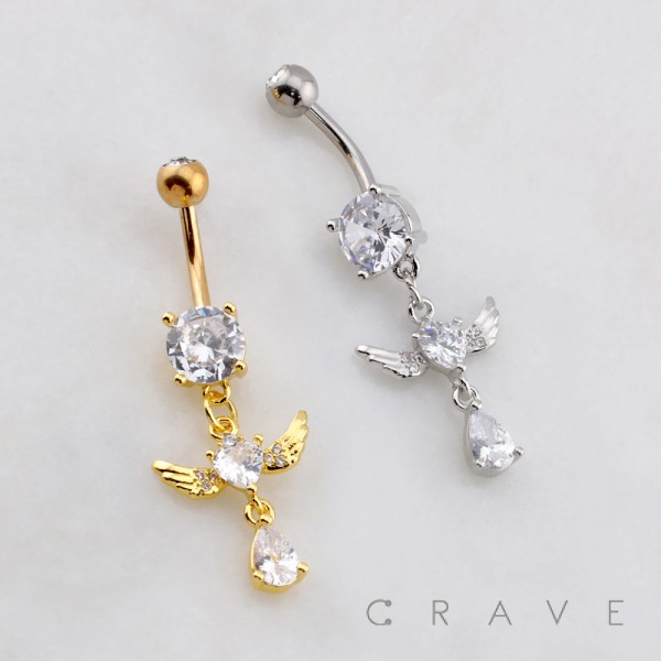 DANGLE CELESTIAL HEART ANGEL BELLY BUTTON NAVEL RING 316L SURGICAL STEEL